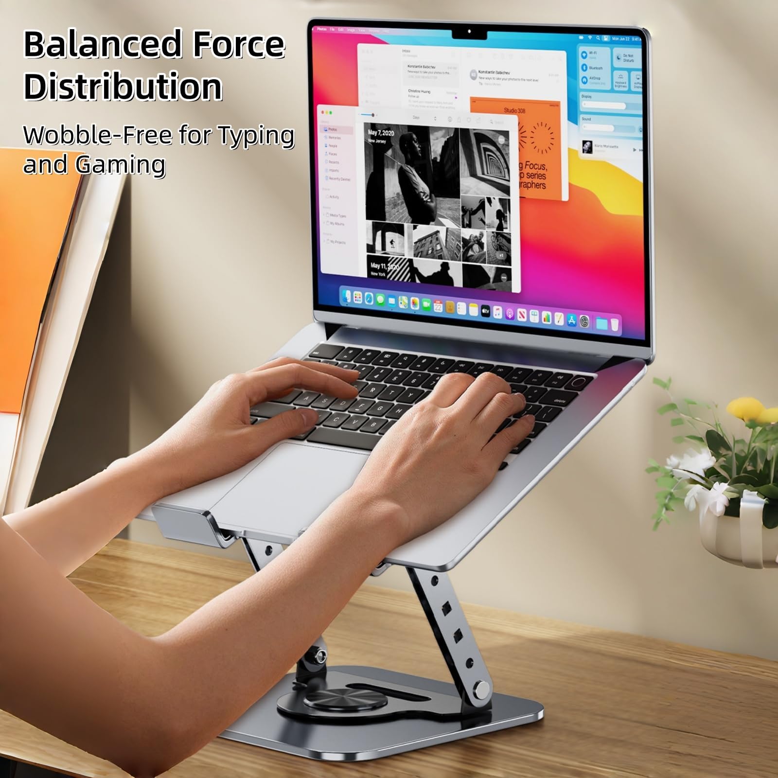 Supporto per computer portatile, regolabile in altezza/angolo, ergonomico e stabile, adatto per notebook da 11 a 17", ideale per ufficio/lavoro da casa, grigio