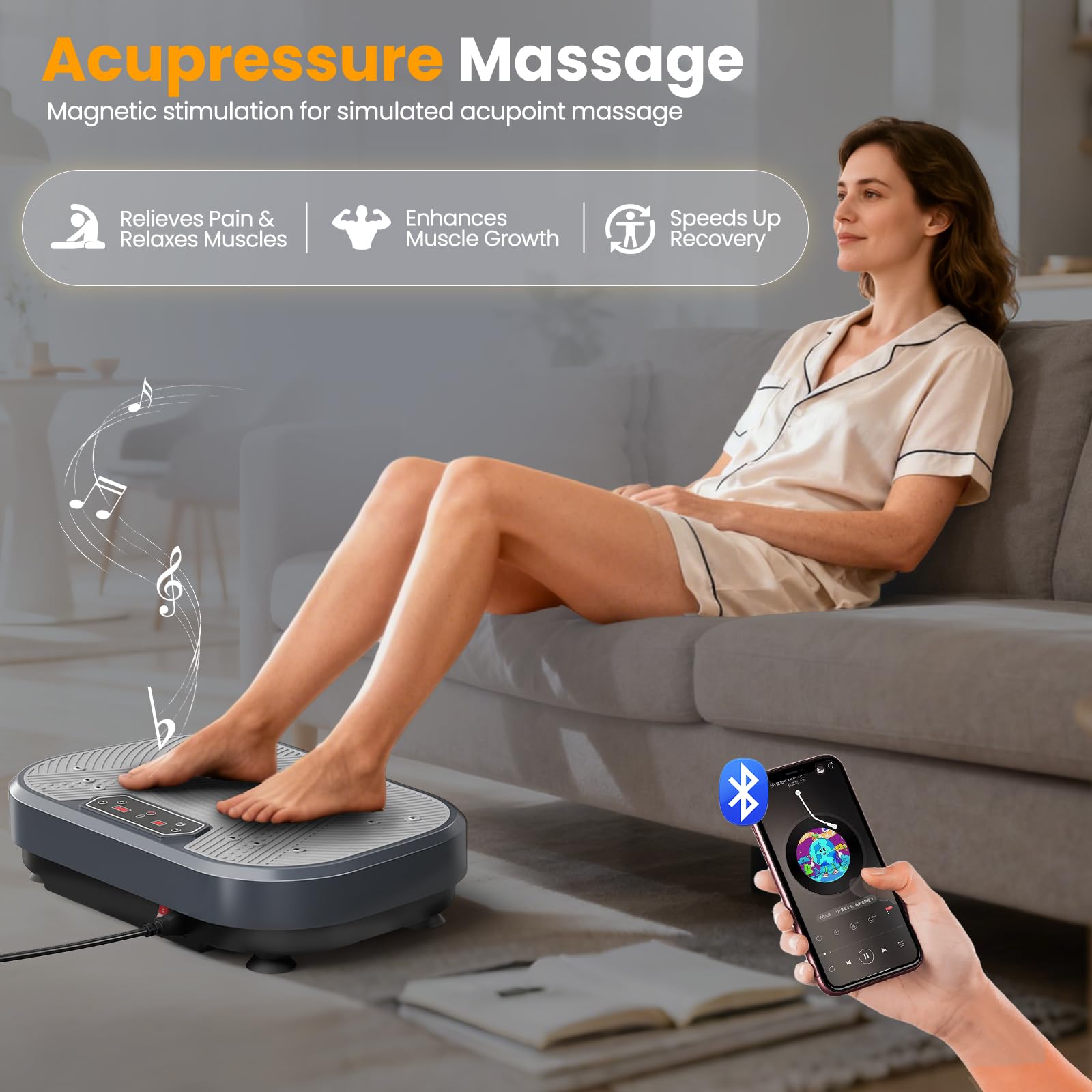 Pedana Vibrante Dimagrante, Pedana Vibrante per Circolazione Gambe 120 livelli di vibrazione e 10 programmi, Altoparlante Bluetooth Integrato, per Allenamenti Completi del Corpo, Supporta 200 kg