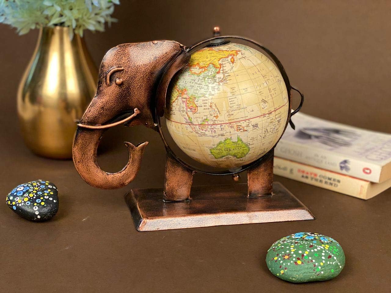 Sandhya Craft Iron Elephant Globe | Table arts for Home decoration, Living Room, Bedroom, Hotel, Restaurant, office, Table Décor | Color: Multicolor | Dimension: (9.5 * 5 * 7.5 INCH)