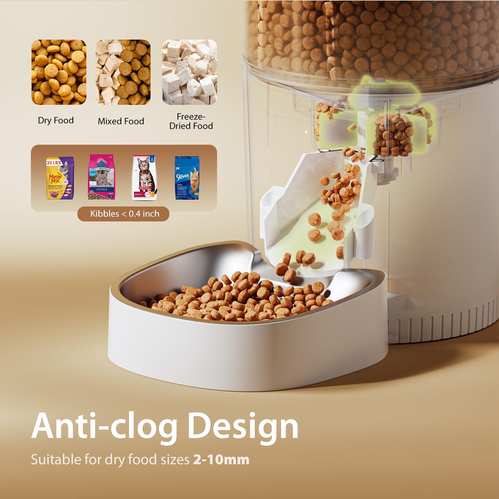 IMIPAW Automatic Cat Feeder, 3L Timed Pet Dry Food Dispenser with Clog-Free Design, Auto Feeder for Cats, 1-6 Meals Per Day, Desiccant Bags, with Stainless Steel view 4