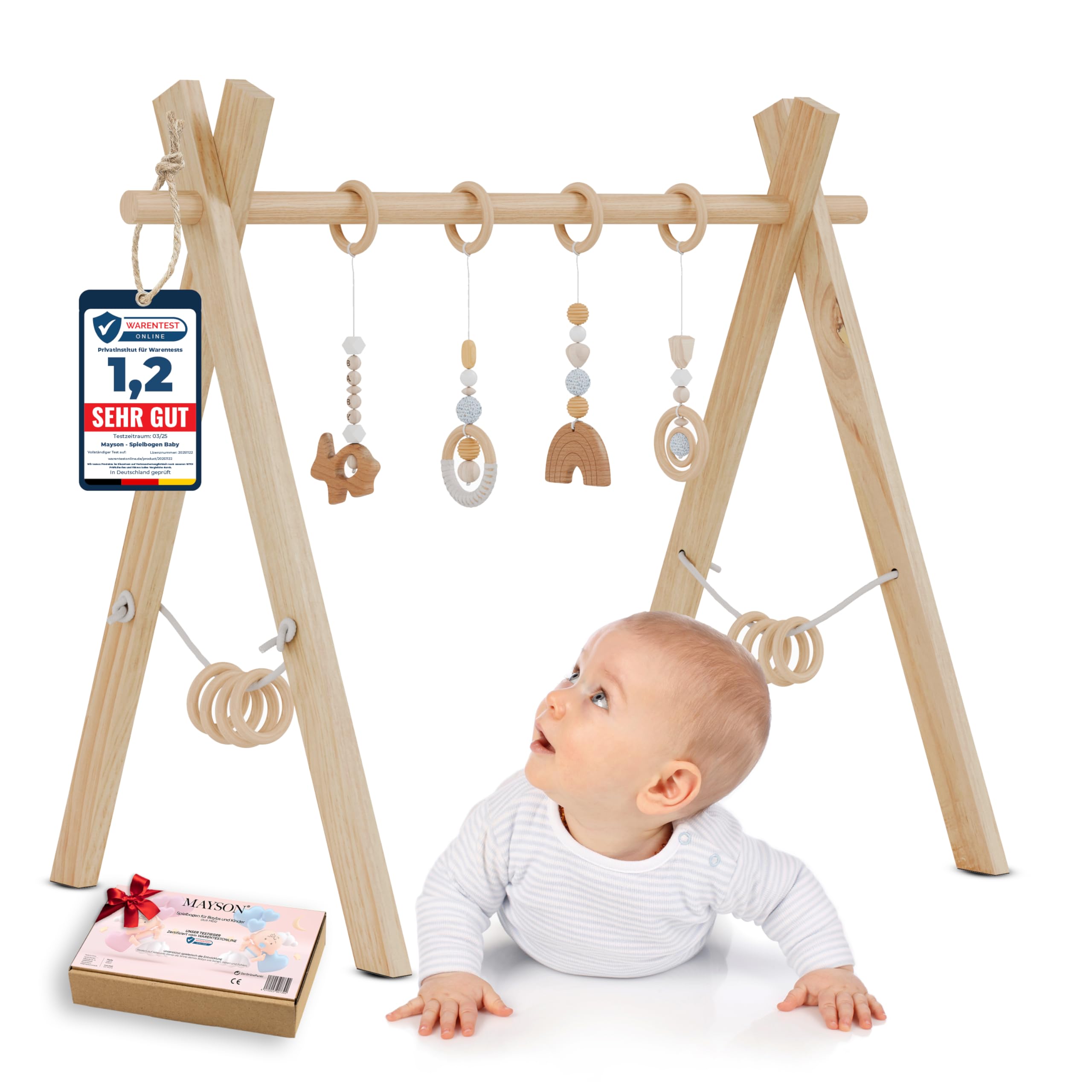 MAYSON® Spielbogen Baby aus Holz nach Montessori – Höhenverstellbarer & Schadstofffreier Spielbogen (Spieltrapez) – Sicher ab 0 Monate – Perfekt für Neugeborene(NEU)
