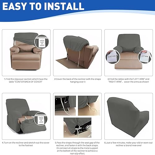 Miniatura 7 de MAXIJIN - Funda para sillón reclinable de terciopelo de 4 piezas, elástica, afelpada, gruesa y suave, con bolsillo lateral (azul marino)