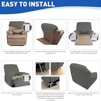 MAXIJIN Velvet 4 Piece Recliner Cover Stretch Plush Soft Cover for Recliner Chair Thick Soft Recliner Chair Slipcover Separate Chair Cover for Recliner with Side Pocket (Recliner, Gray)