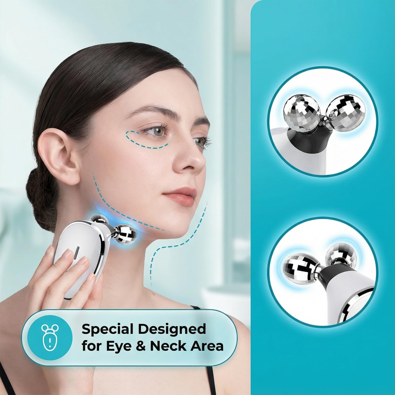 Elitzia ETKS186 Nacken-Augen-Massagegerät, EMS-Mikrostrom, Gesichtsroller mit Vibration, Anti-Aging, Lifting, Straffung für Falten, feine Linien, Doppelkinn-Hautpflege, tragbares Schönheitsgerät