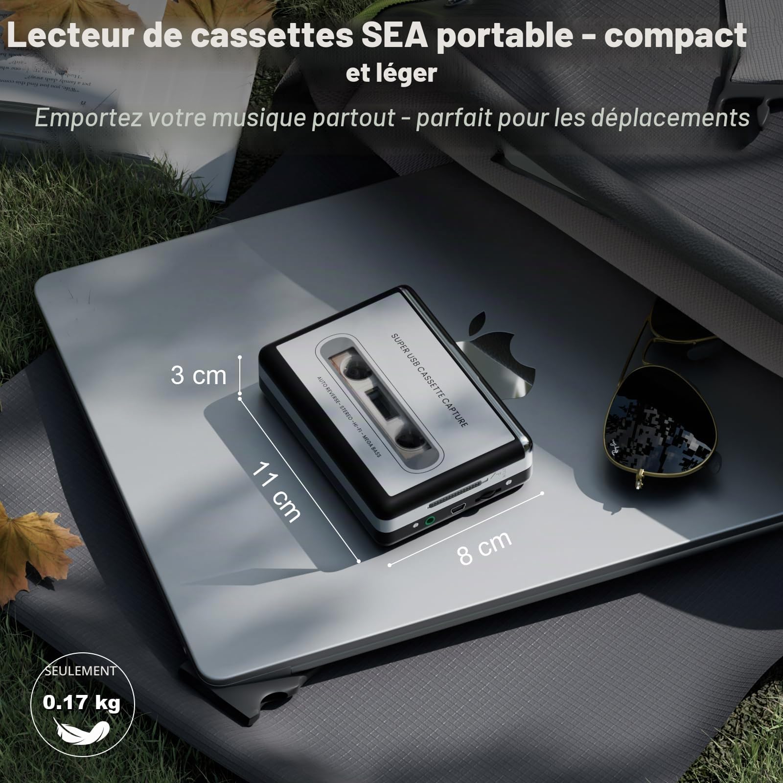 Reshow Enregistreur cassette - Enregistreur cassette portable qui enregistre les fichiers audio MP3 via USB - Convertit les cassettes pour iPod - Compatible avec les ordinateurs portables et les PC