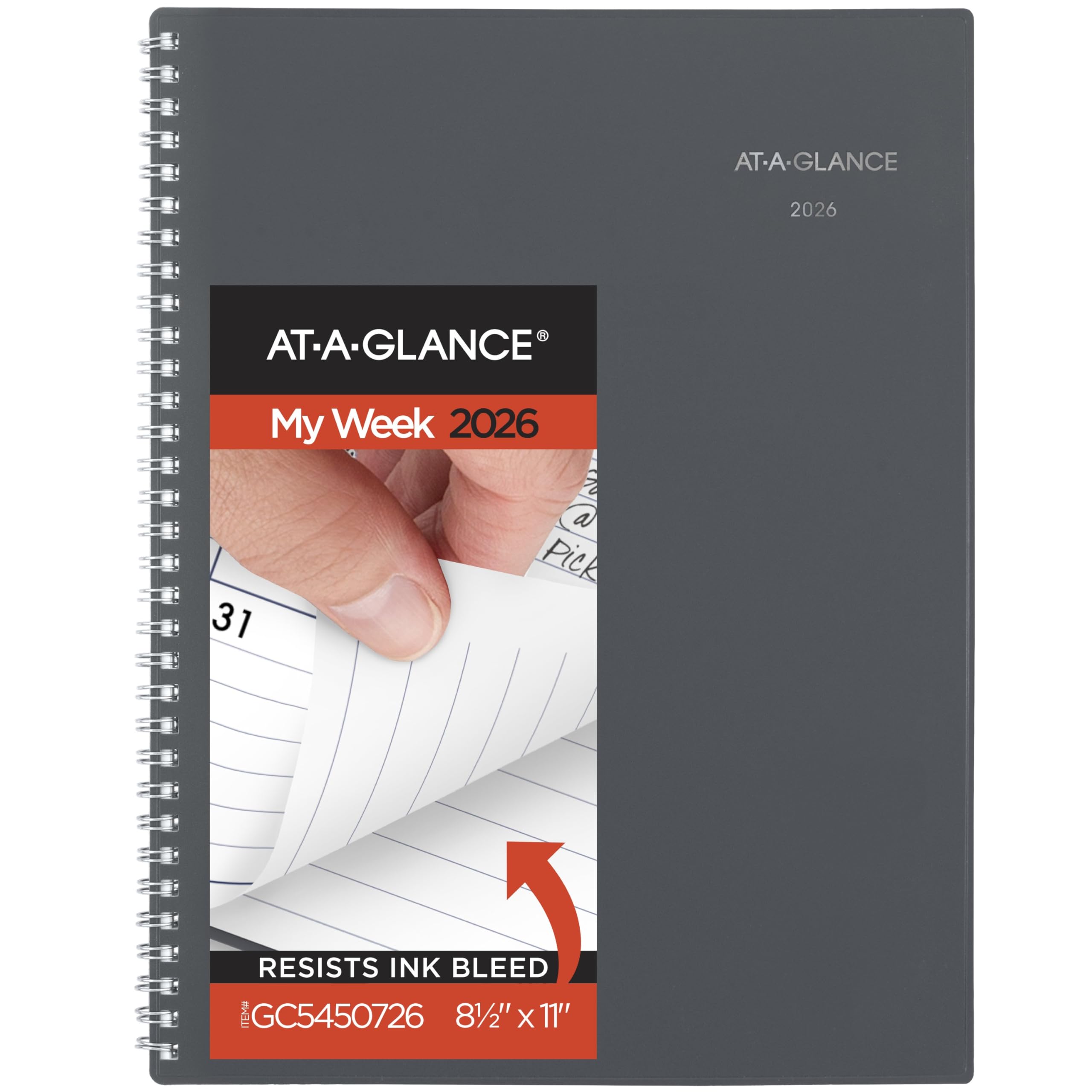 AT-A-GLANCE Agenda 2026, settimanale e mensile, 20,5 x 28 cm, grande, rilegatura a spirale, DayMinder, grigio (GC5450726)