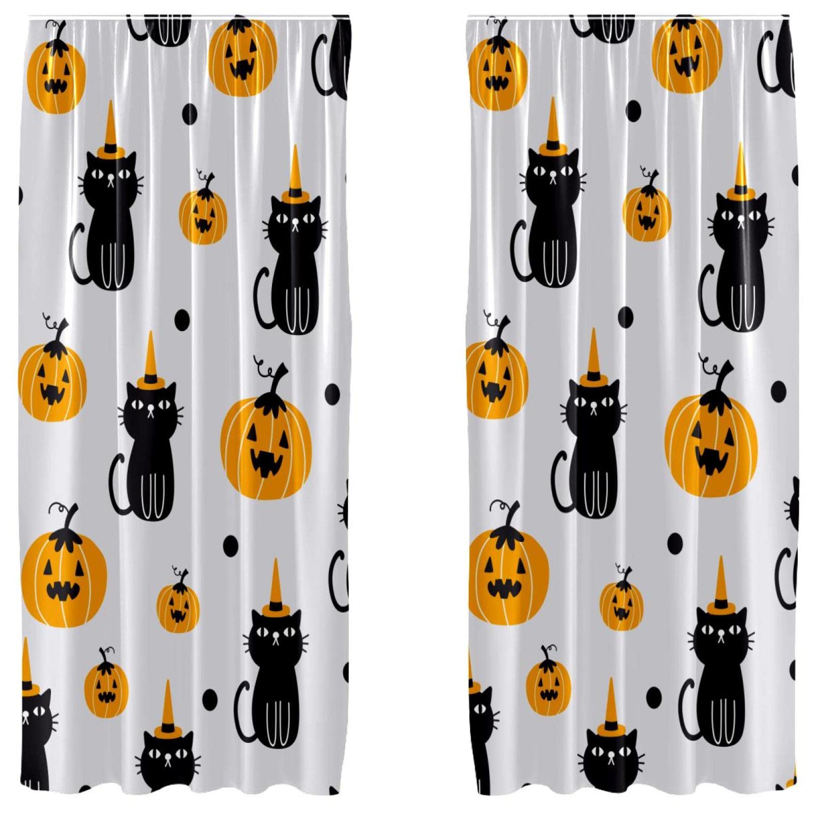 Rideaux occultants chat noir et citrouille 140x213 drapé microfibre