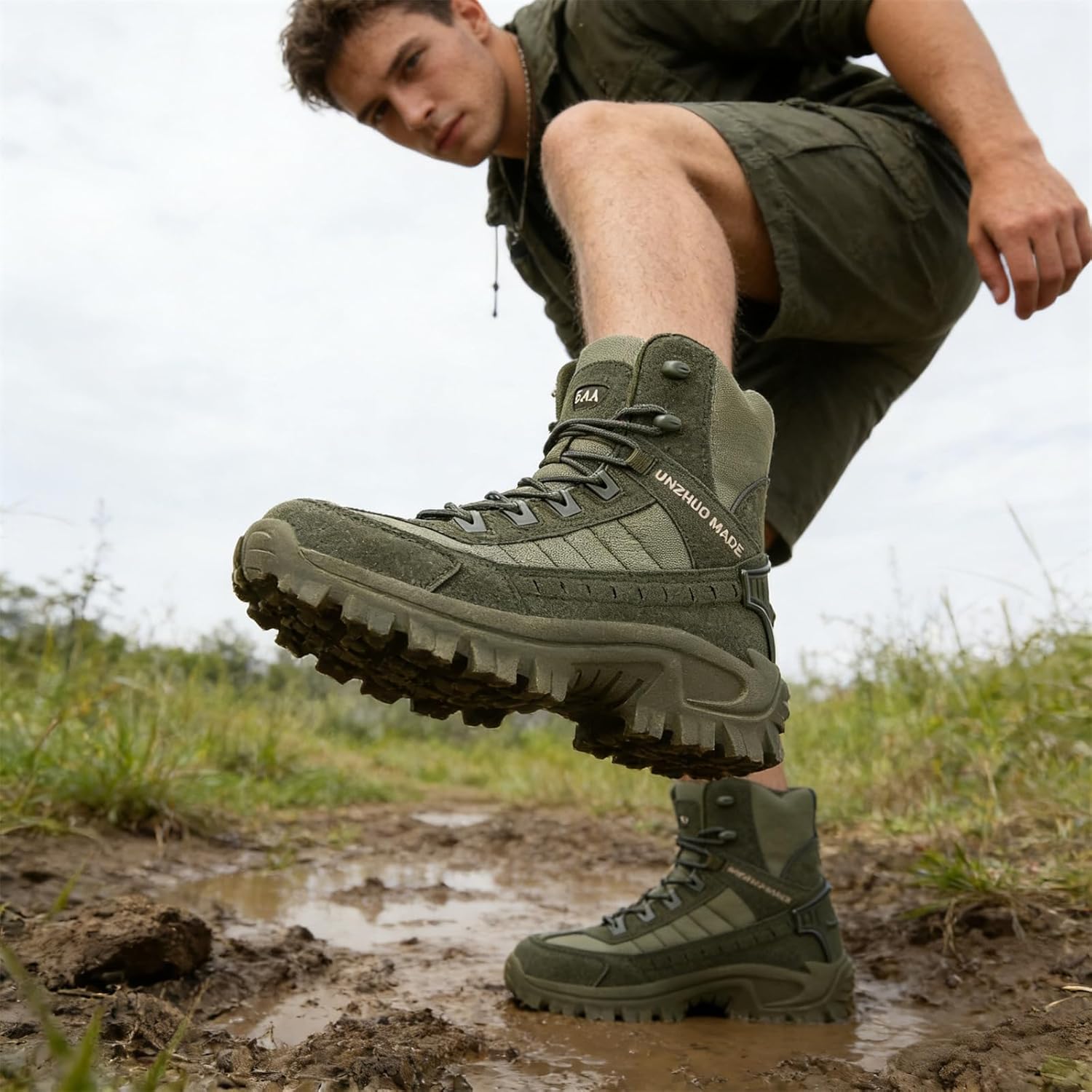 Hiking Boots Unisex Slip on Outdoor Shoes, Men's Hiking Boots with Side Zip for All Season Walking Backpacking Camping Shoes