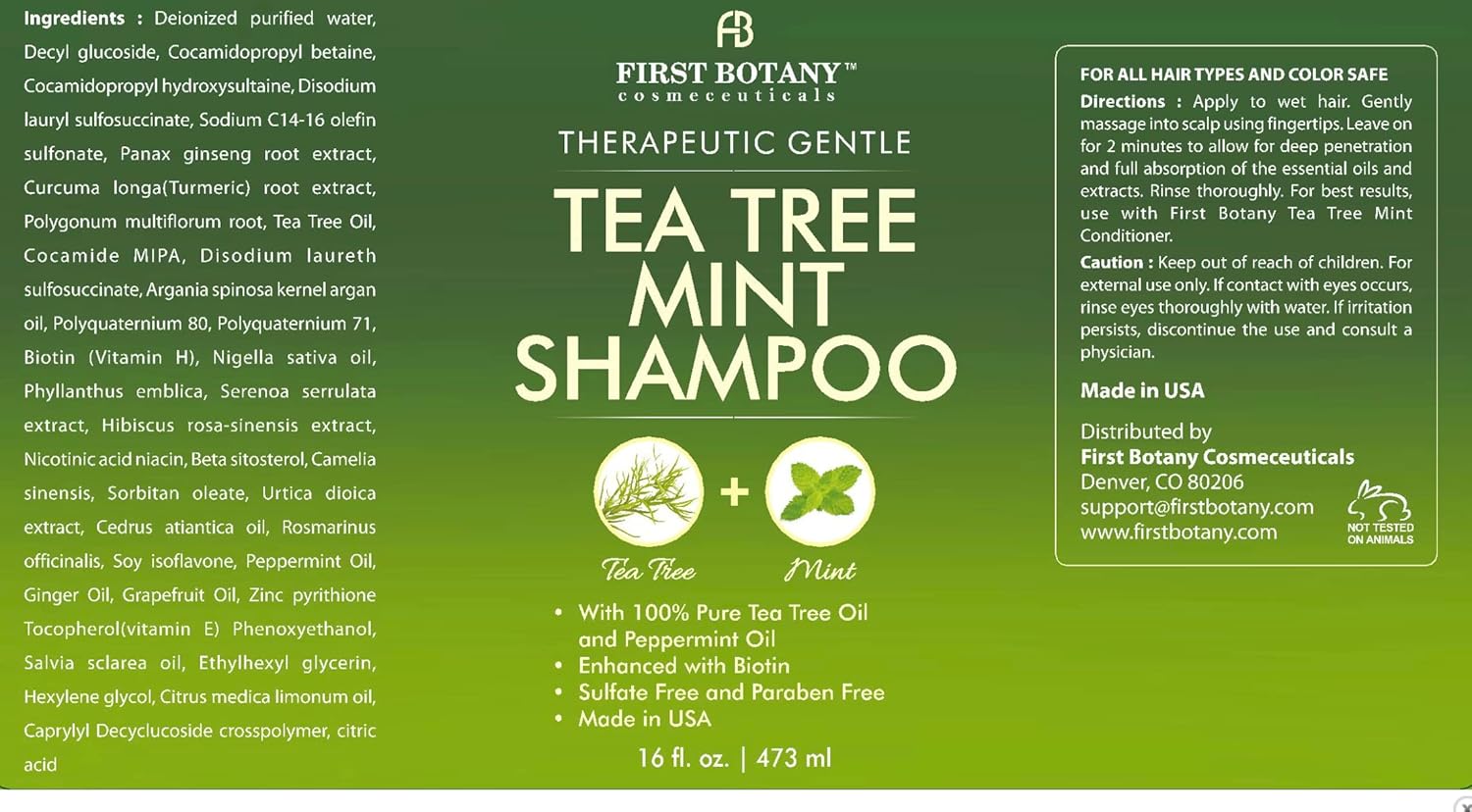 First Botany, Tea Tree Oil Shampoo 16 fl oz - Anti Dandruff Shampoo Natural Oil cleanser For Dry Itchy & Flaky Scalp - Sulfate Free Paraben Free Cleanser - Prevents Head Lice & Thinning - Image 7