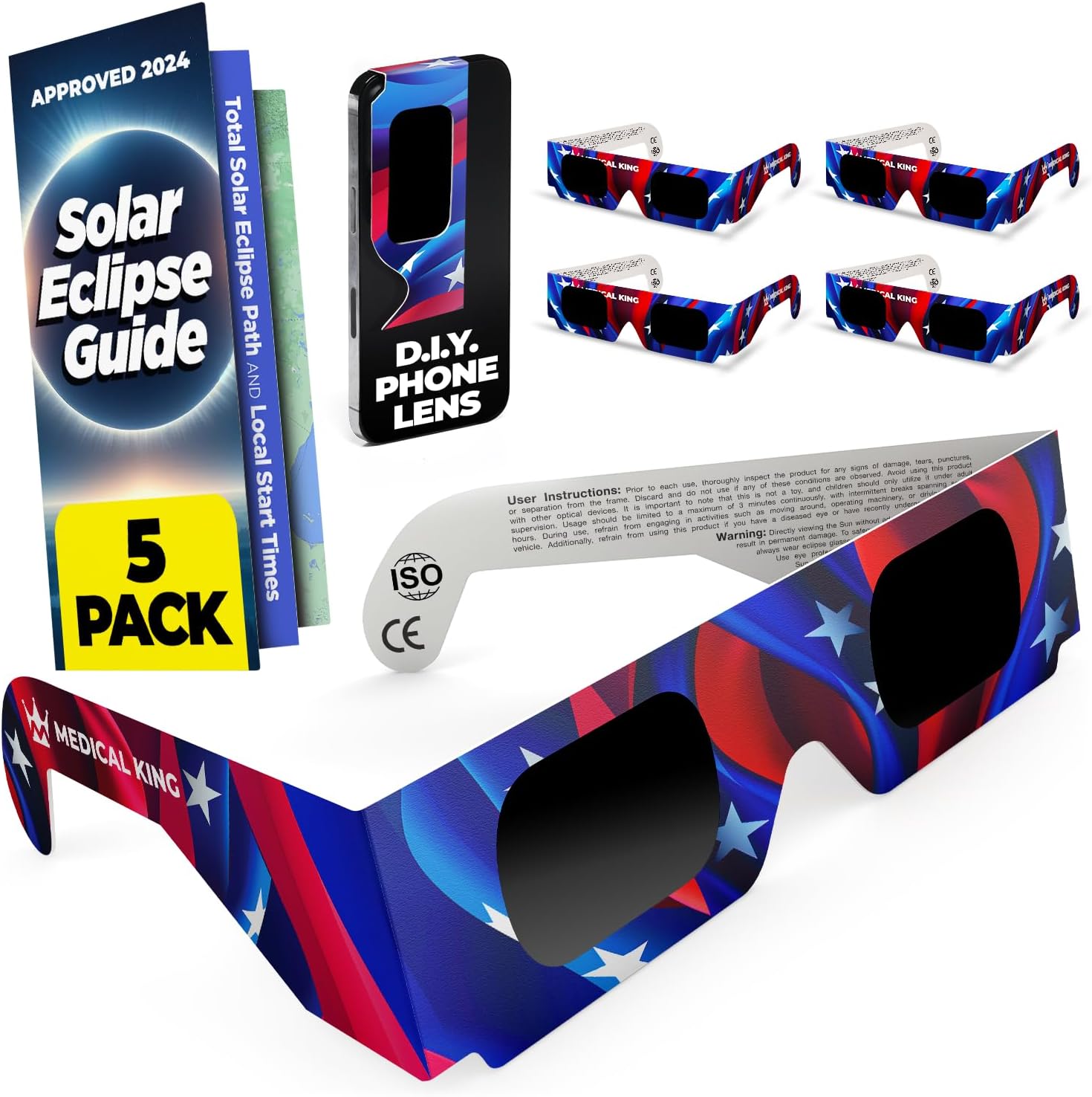 Medical king Solar Eclipse Glasses AAS Approved 2024 (2/5/10/20/60 Pack) CE and ISO Certified Safe for Direct Sun Viewing
