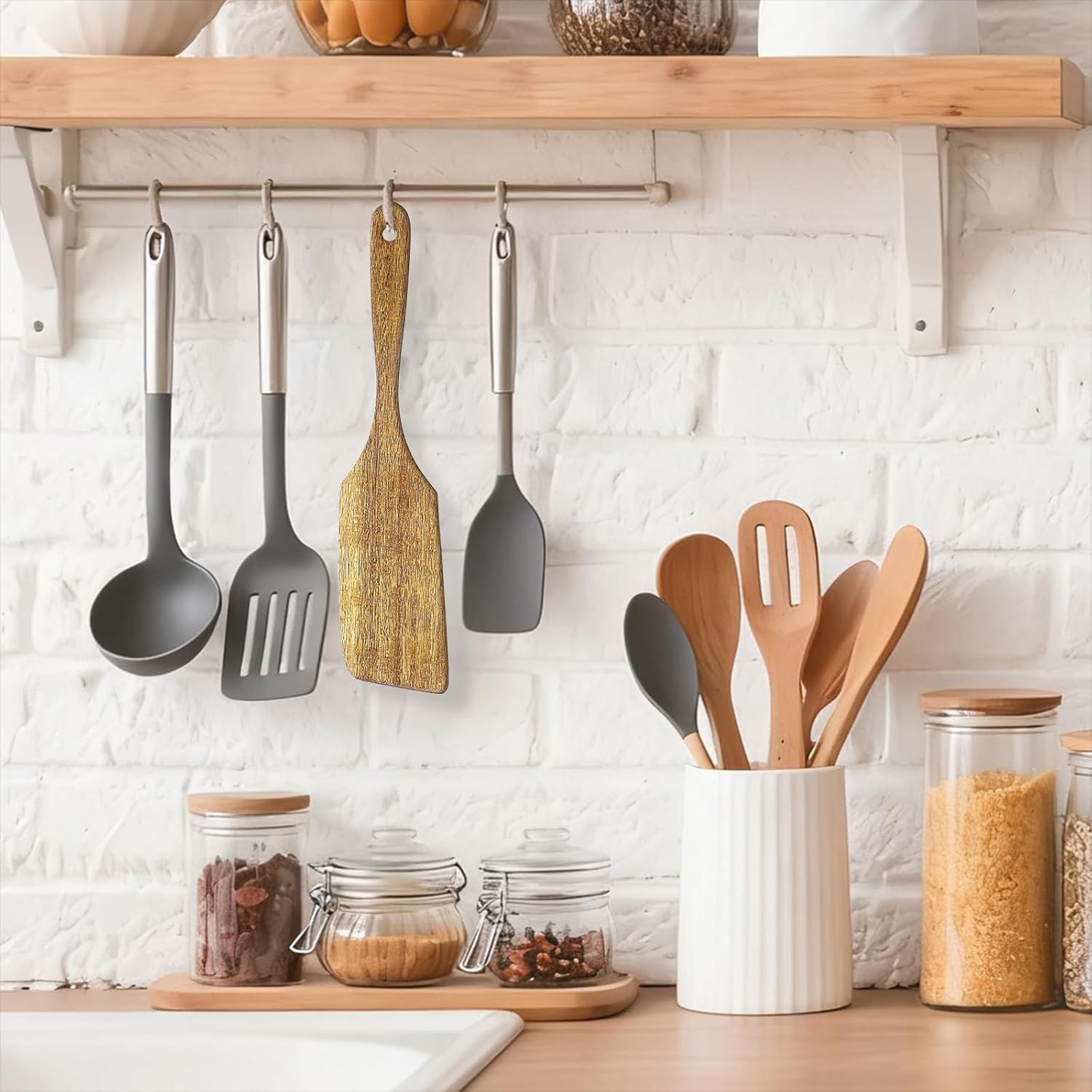 Wooden Spatula for Cooking, Acacia Wood Spatula Nonstick Turner Long Handle Flat Frying Spatulas Wooden Kitchen Cooking Utensil for Cooking Eggs, Fish, Pancakes - Image 4