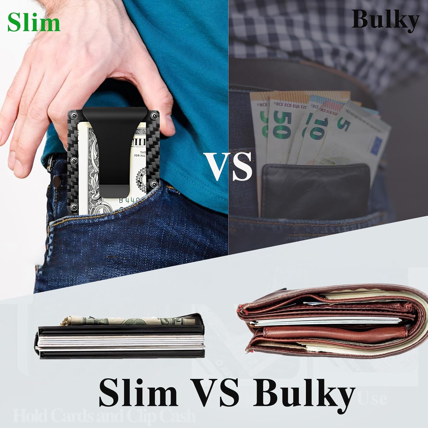 Minimalist Wallet with RFID Blocking for Men,Slim Credit Card Holder with Aluminum Money Clip Wallet for Men and Women,Metal Wallets for Mens Front Pocket as Gifts (Carbon fiber) - Image 4