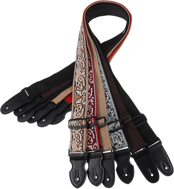 6 Pcs Premium Cotton Guitar Straps Electric & Acoustic Guitar Strap Set - Adjustable 2" Wide with Cross & Embroidery Designs for Bass, Performance, Practice