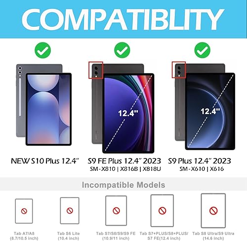 Miniatura 10 de Funda de teclado para Samsung Galaxy Tablet S8+ PlusS7 FES7 Plus 5G de 12.4 pulgadas, teclado S7 FE, funda Samsung Tab S8 Plus, 7 colores