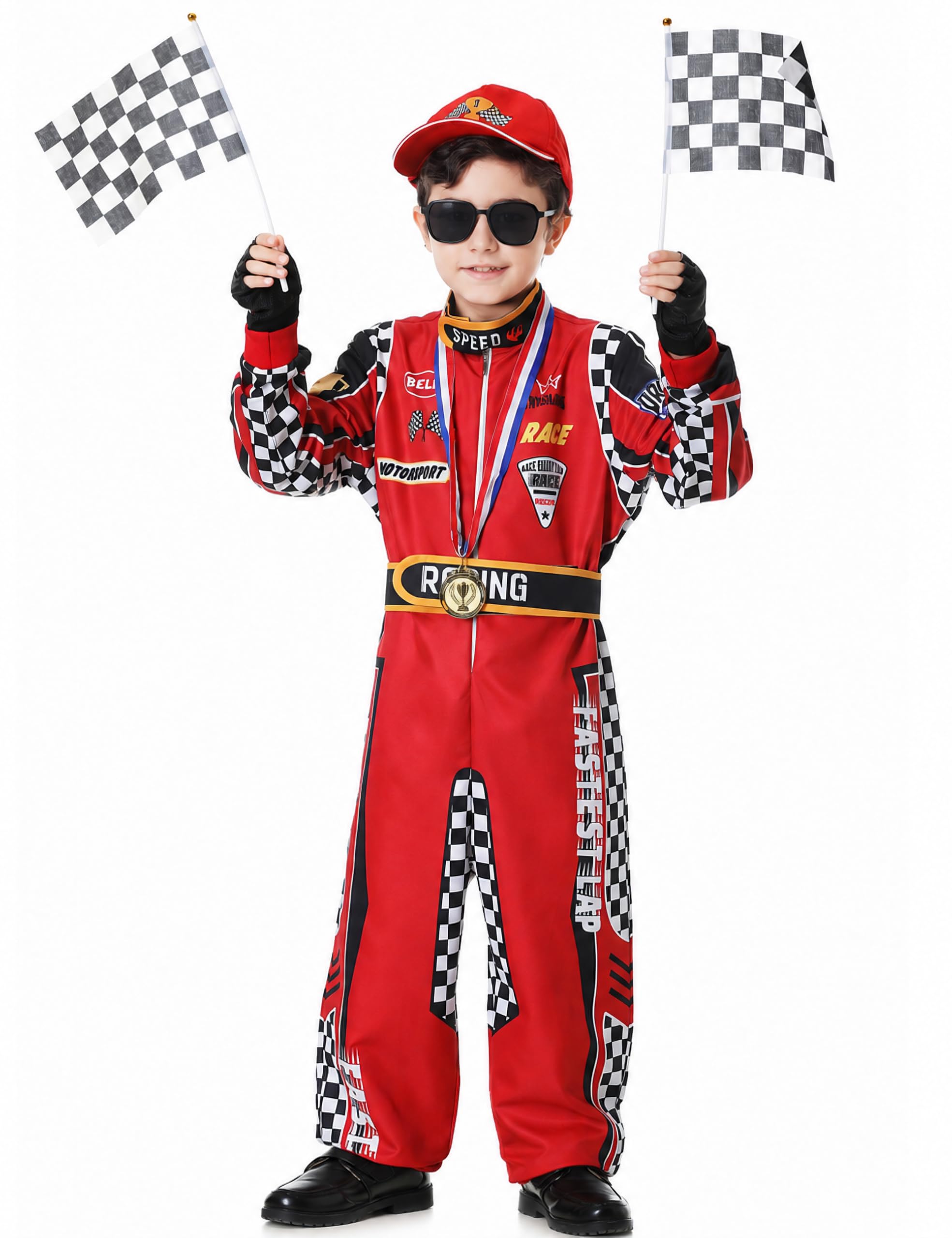 Kostium kierowcy samochodu wyścigowego dla malucha chłopcy dzieci Disfraz de Carro para Niño Racer kombinezon z akcesoriami na Halloween