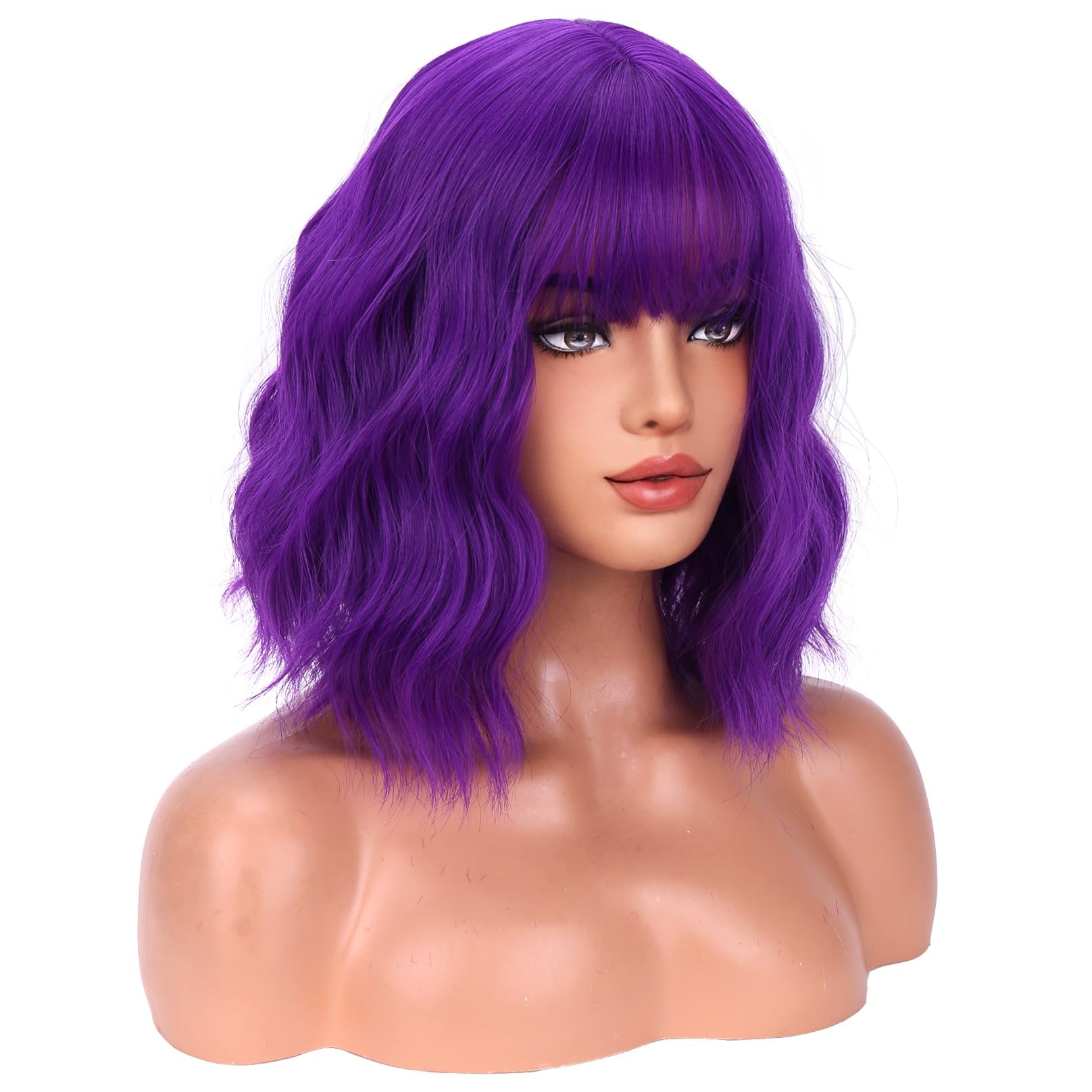 BERON Short Curly Synthetic Wig with Bangs and Adjustable Cap