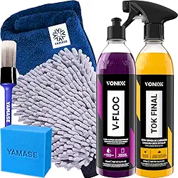 Kit V-Floc Shampoo Neutro Super Concentrado Automotivo + Cera Liquida Protetora Tok Final Vonixx Luva Pano Microfibra