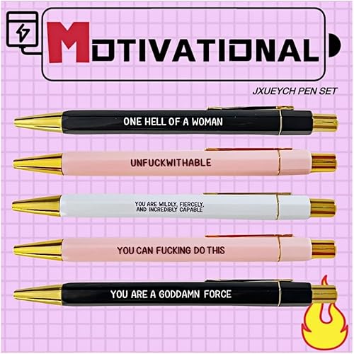 Jxueych Juego de bolígrafos motivacionales, 5 bolígrafos temáticos divertidos para inspiración diaria, punta mediana de 0.039 in, regalo perfecto