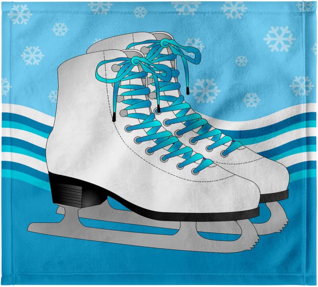 3dRose Pair of Blue Ice Skates on Snowflake Background 22x30 Bath Hand Pool Towel