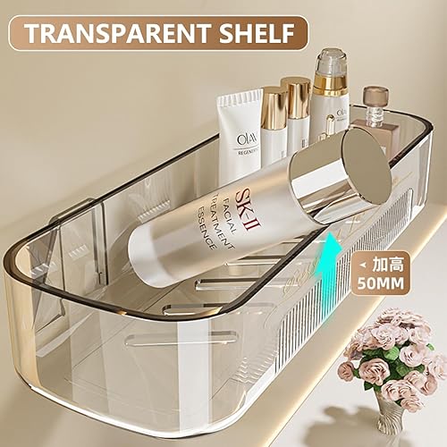 Miniatura 3 de Paquete de 2 estantes de baño acrílicos, estantes de ducha adhesivos transparentes de 14 pulgadas para decoración y almacenamiento de pared de baño,