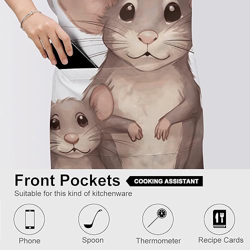 Miniatura 5 de MUSM Mother And Child Rats ApronClassic Vintage Funny with Pockets Aprons,Adjustable Bib Waterdrop Resistant for Kitchen Cooking Restaurant BBQ