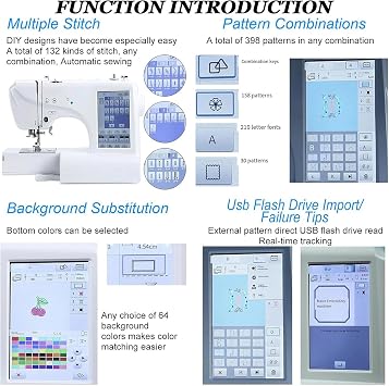 Computerised Digital Sewing Machine Embroidery Quilting Machine, Electric Embroidery Machine, 158 Built-in Patterns, 7'' Large LCD Touchscreen for Home Use