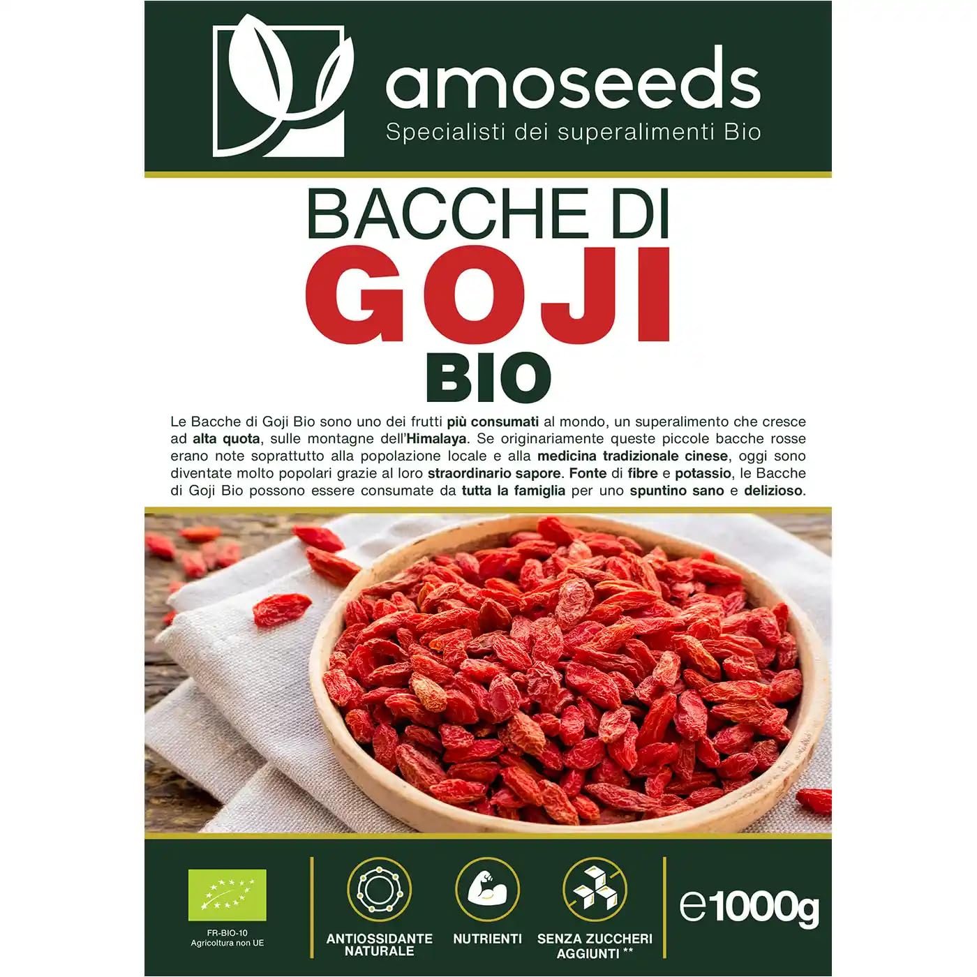 Bacche di Goji BIO 1KG | Himalaya, Essiccate al sol, Senza Zuccheri Aggiunti | 100% crude | Qualità Superiore