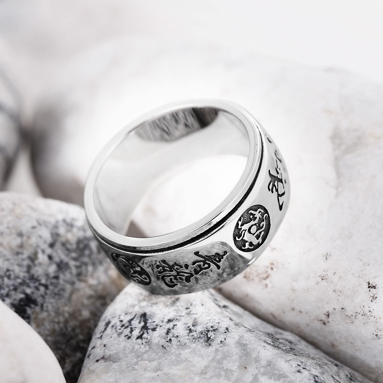 Anillos de promesa para hombre de plata de ley, anillos vintage para hombre giratorios con patrón de tigre dragón tamaño 7.5-11.5, R 1/2, Sin piedras preciosas