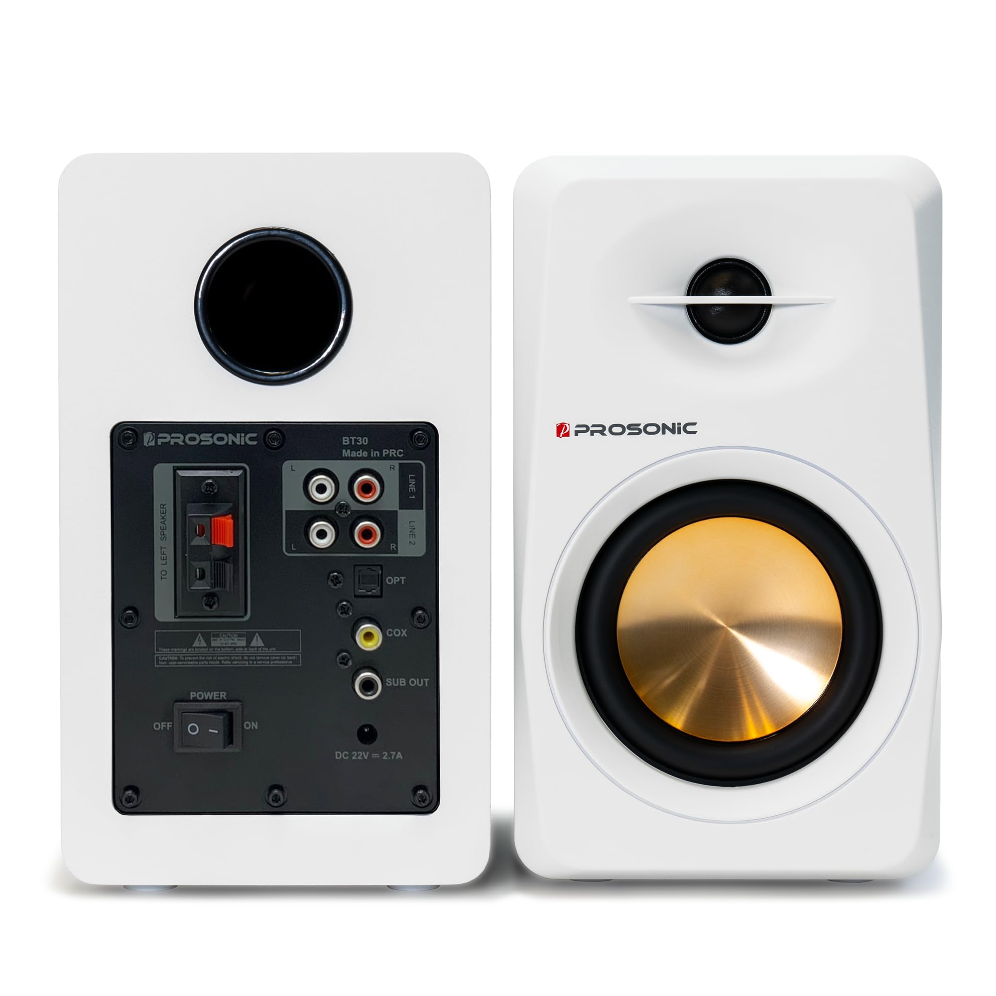 BT30 Altoparlanti da scaffale Bluetooth ad Alimentazione Attiva, Monitor da Studio, Giradischi con Ingresso Ottico, Ingresso coassiale, Ingresso 2X RCA Aux Line, 60 Watt, (Bianco)