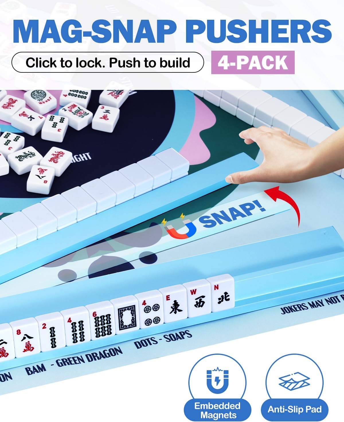 FUYIHGL Wooden Mahjong Racks and Pushers Set of 4 - Mah Jong ?á????ï? Rack with Pushers Storage Kit with Carrying Bag - Mah Jong Accessories and Gifts for Game Night Party Club Travel