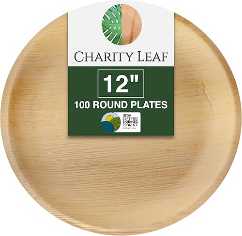 Charity Leaf Platos redondos desechables de hoja de palma de 12 pulgadas 100 piezas como platos de bambú para servir tablas desechables vajilla