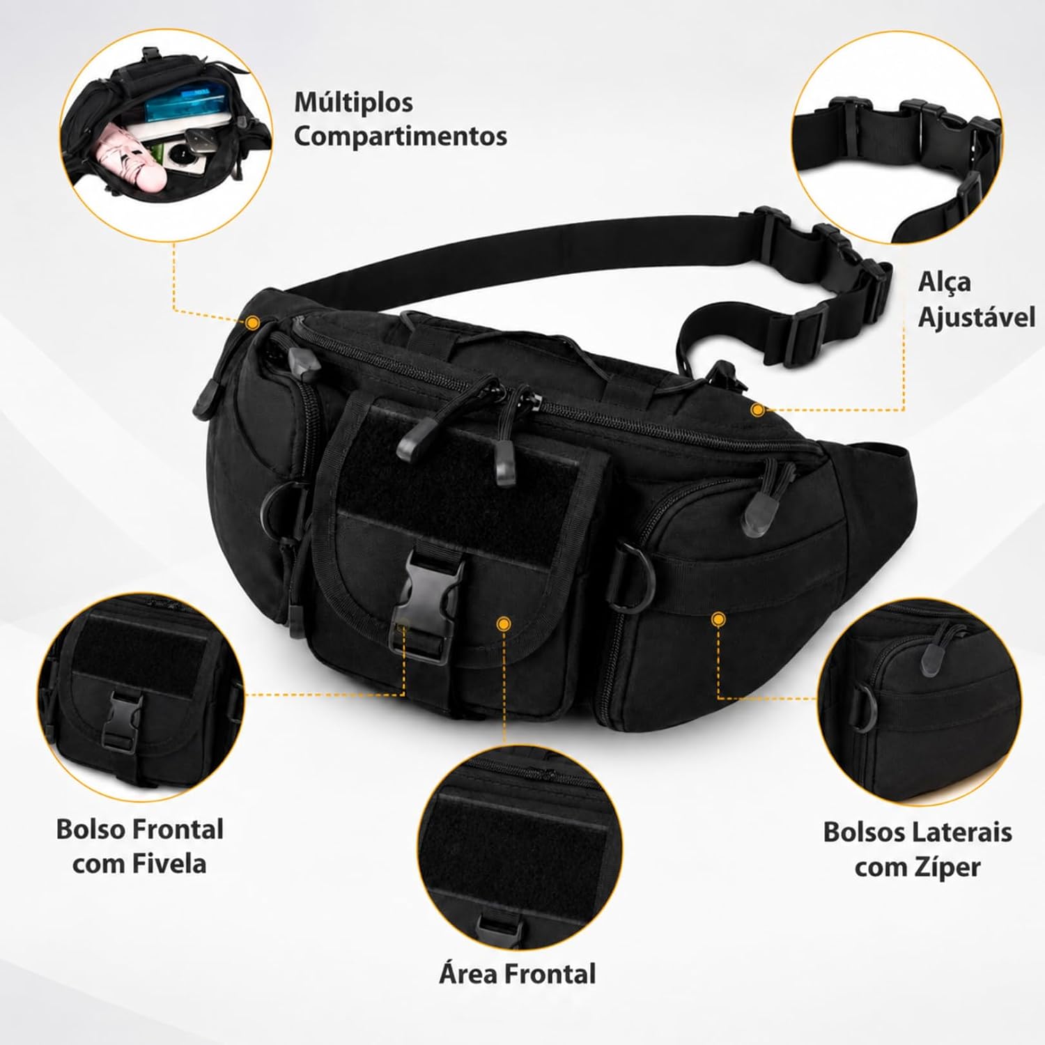Pochete Unissex Multifuncional I Bolsa de Cintura Reforçada em Tecido Oxford 900D com 3 Fivelas e 5 Compartimentos I para Viagem, Trilha, Pesca, Camping e Uso Diário I Vende Mais Pochete Unissex Multifuncional I Bolsa de Cintura Reforçada em Tecido Oxford 900D com 3 Fivelas e 5 Compartimentos I para Viagem, Trilha, Pesca, Camping e Uso Diário I Vende Mais