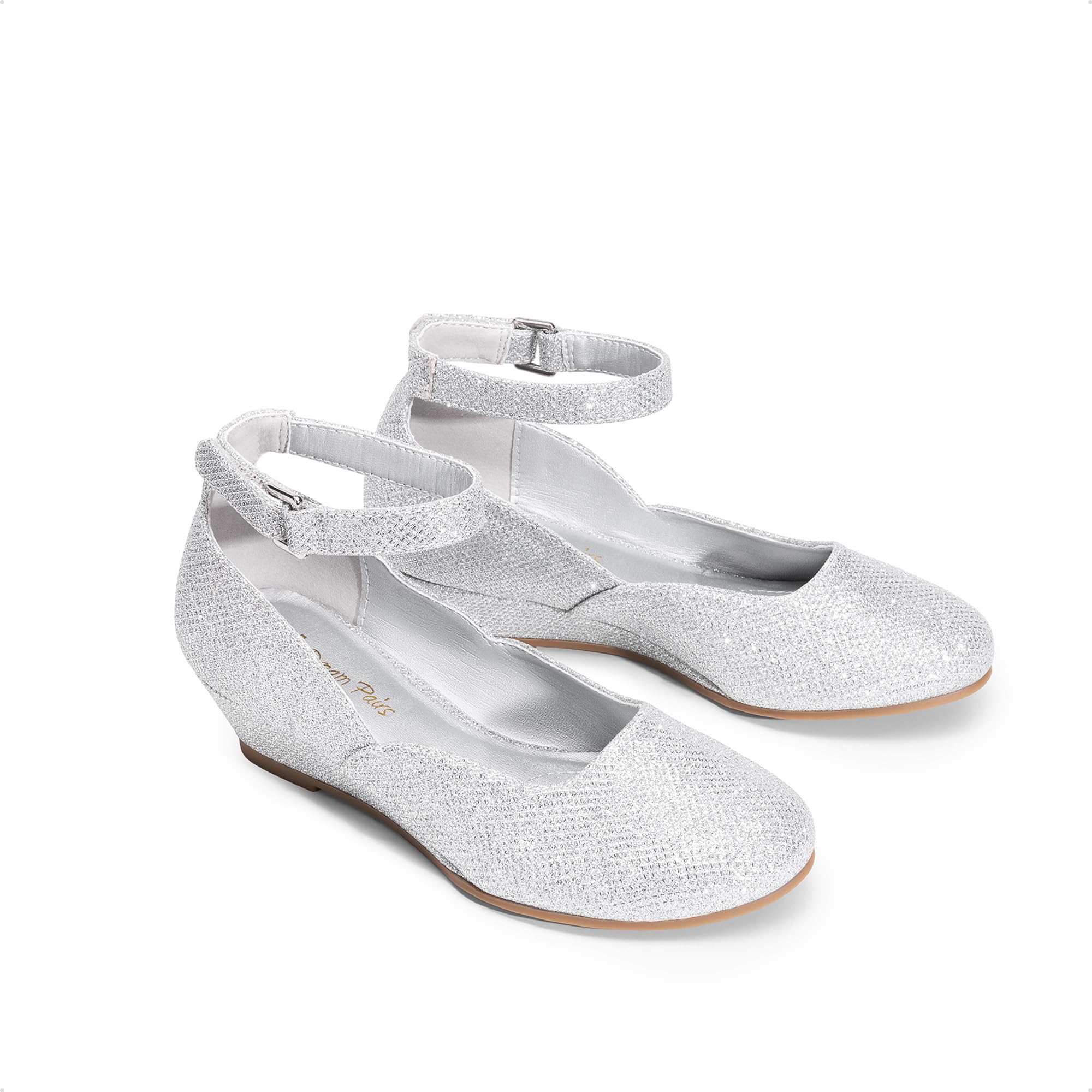 DREAM PAIRS Zapatos de Vestir para Niñas con Tacones Bajos de Cuña y Correa al Tobillo para Bodas y Fiestas de Flores para Niños Pequeños y Grandes
