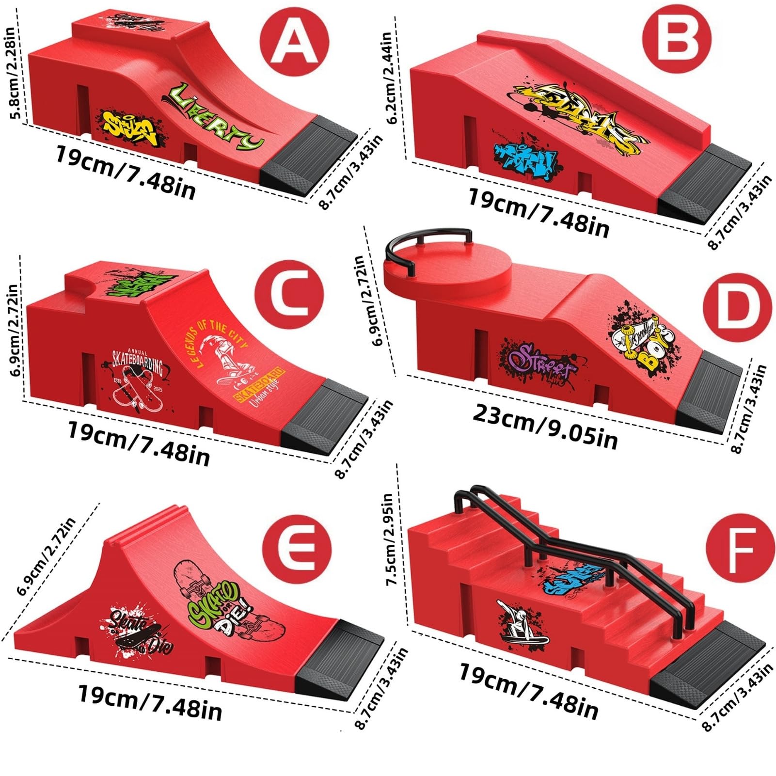 Set di Fingerboard e Rampa, Mini Skateboard da Dita con Rampa e Accessori, Fai da te Tech Deck Fingerboard Park Kit Regalo per Bambini (E)