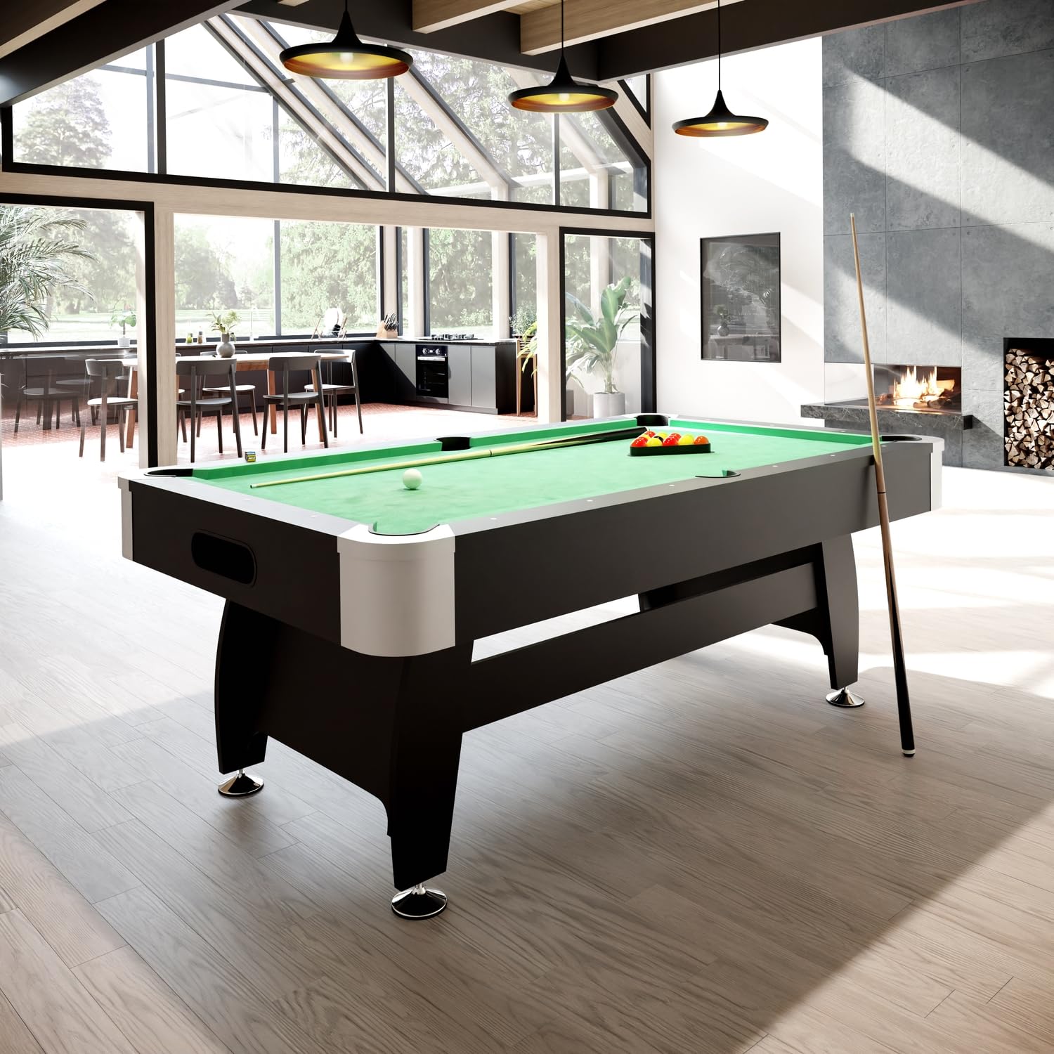 Billard Américain avec Retour de Boules Automatiques et Accessoires, 220 x 123 x 80 cm - Noir et Tapis Vert