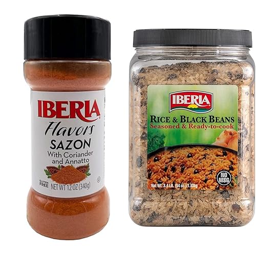 Iberia Sazon con annatoo y cilantro, 12 onzas + arroz Iberia y frijoles negros, 3.4 libras