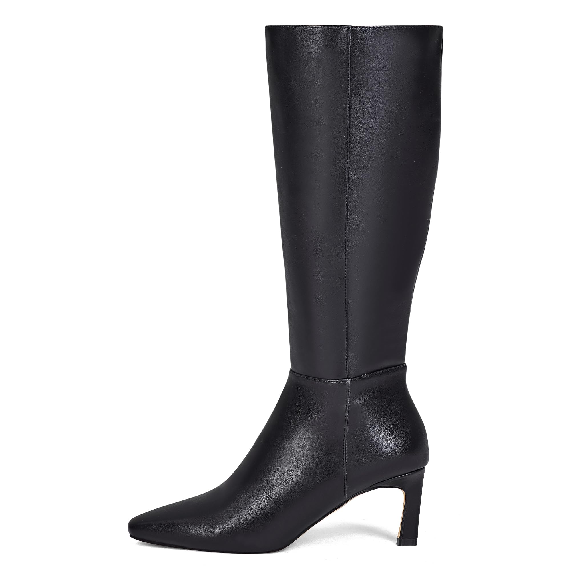 GENSHUO Botas Altas Mujer hasta la Rodilla con Tacón Kitten 5 cm, Punta Cuadrada, Cremallera Lateral, Cómodas y Elegantes para Otoño Invierno