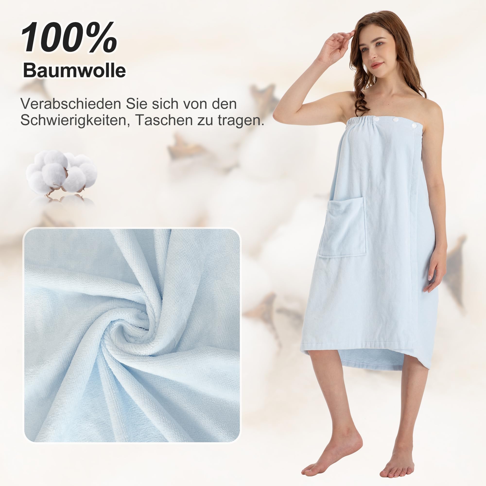 Accappatoio Donna 100% Cotone - Telo Spugna Per Spa E Doccia - Foto 2