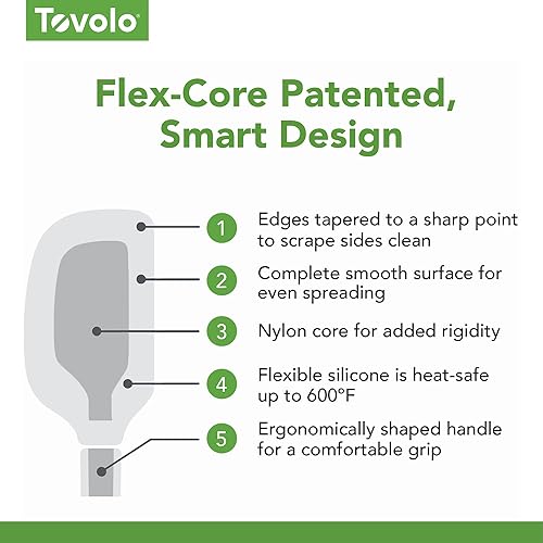 Miniatura 5 de Tovolo Espátula de silicona Flex-Core, borde de silicona cónico para raspar, mango ergonómico, espátula de goma resistente al calor, sin BPA y apta