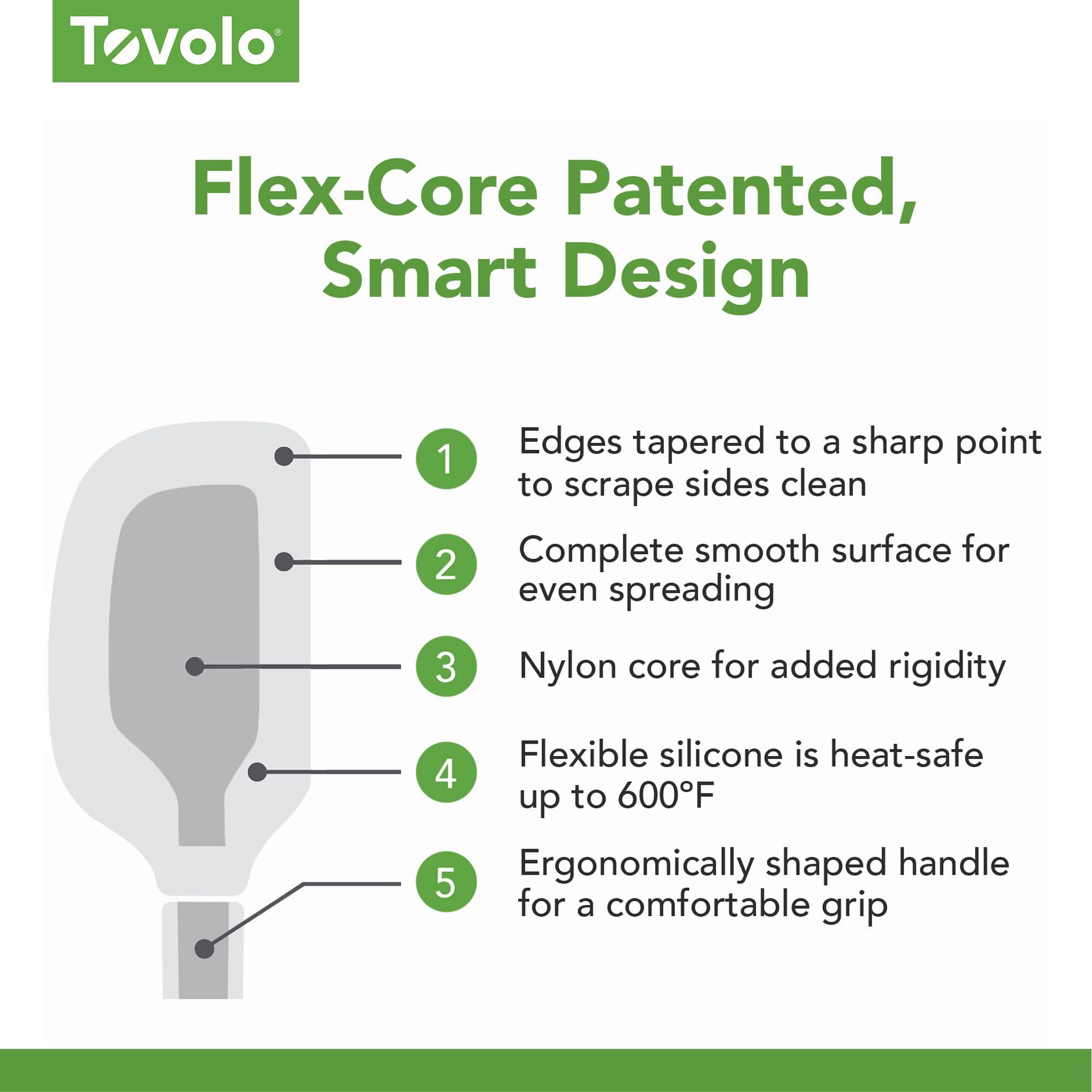 Tovolo Flex-Core Silikonlöffel, konische Kante, ergonomischer Griff, hitzebeständig