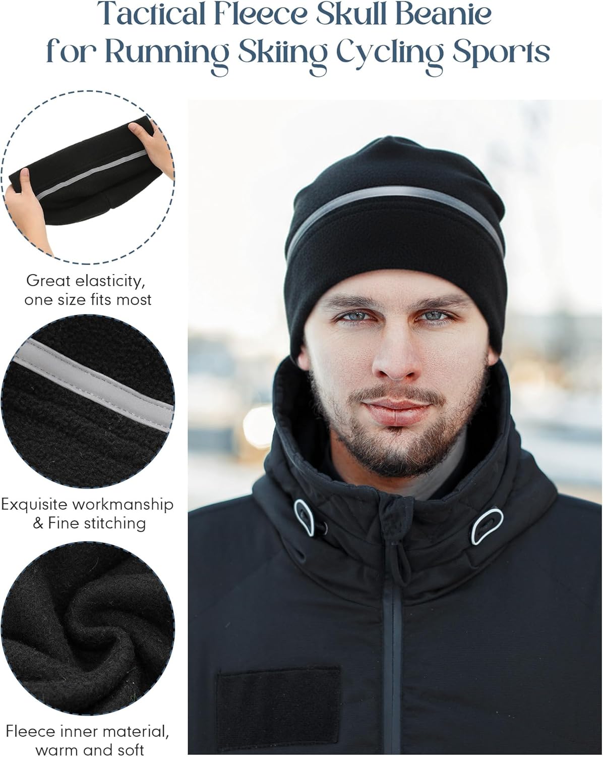 Geyoga 6 Pack High Visibility Reflective Beanie Hat with Reflective Stripe Safety Beanies Hat for Outdoor Work Sports & More(Black) - Image 5
