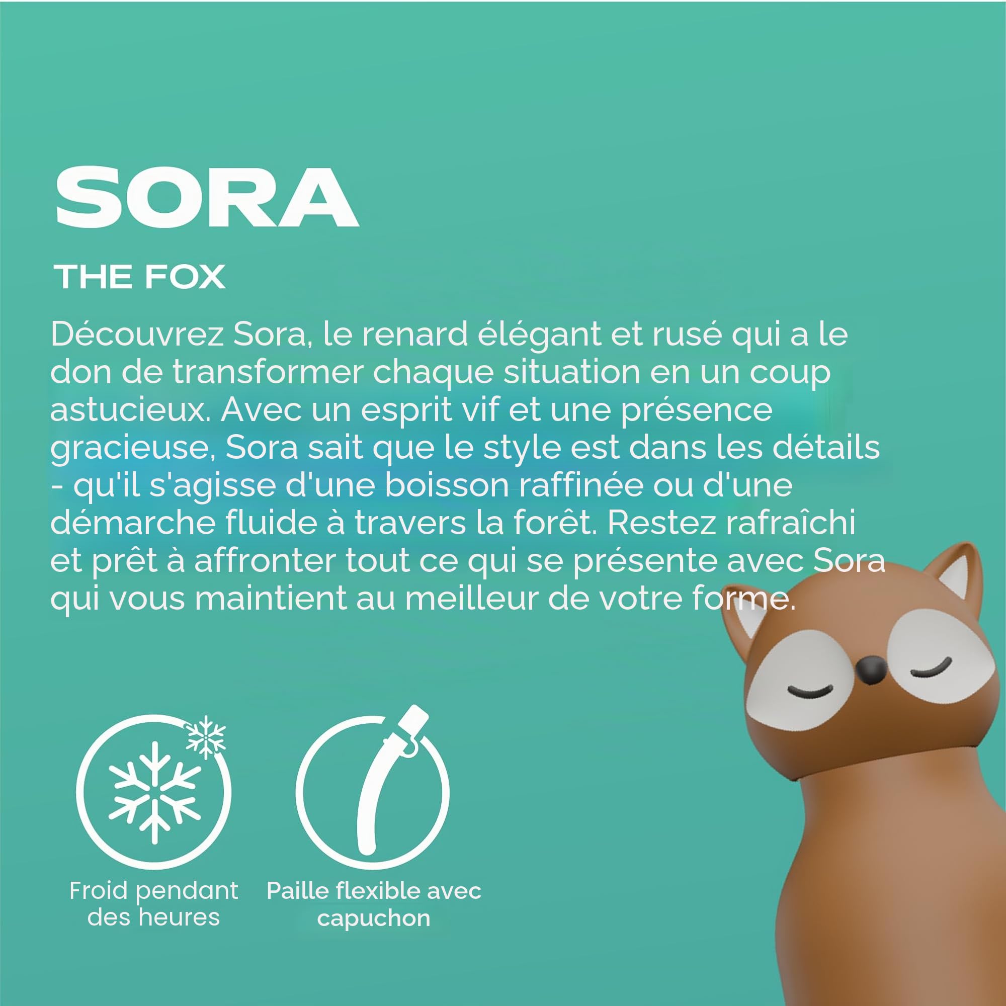 asobu Bestie Fox Gourde étanche pour enfants avec paille en acier inoxydable isotherme 500 ml
