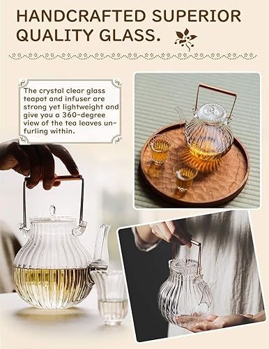 Miniatura 9 de IwaiLoft Tetera de vidrio segura para estufa con infusor extraíble, tetera de borosilicato fino, perfecta para té de flores de frutas, tetera de