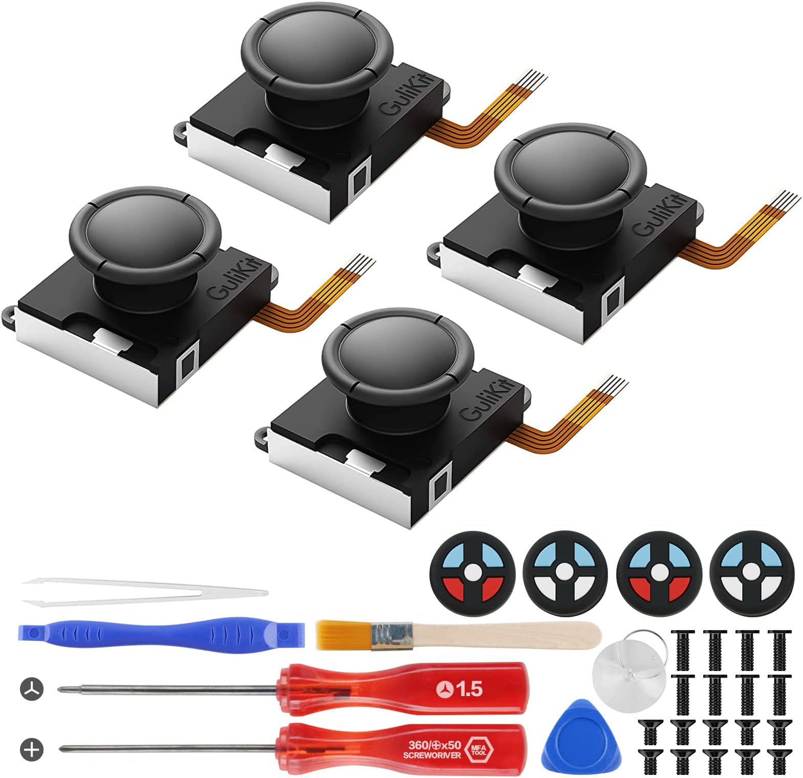 GuliKitSwitch Joycon Joystick Replacement, [No Drifting] Hall Effect Joystick for Switch/Switch OLED/Switch Lite, Left/Right Switch Joycon Controller with Repair Tool Kit, Thumbstick Caps [4 Pack]