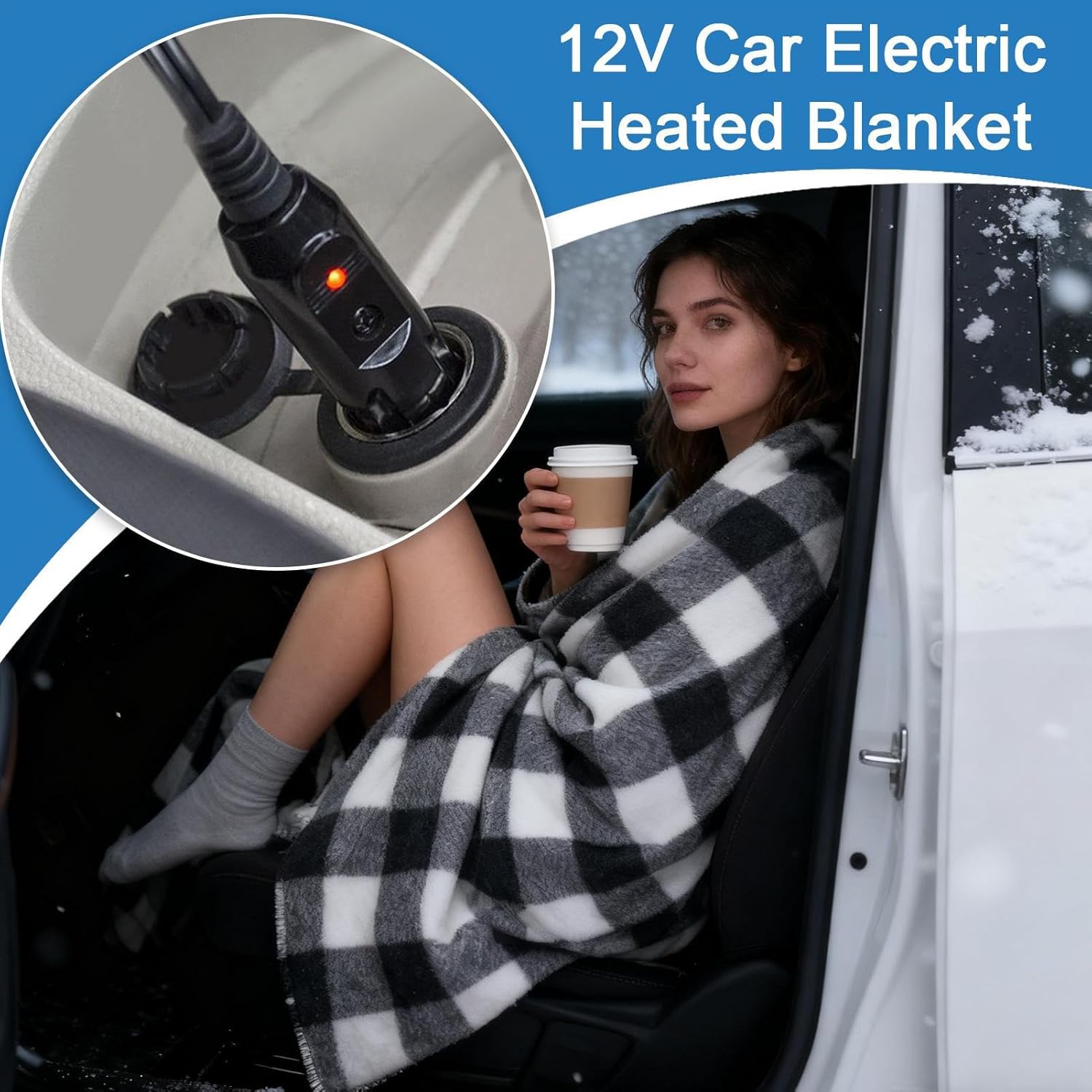 Heated Car Blanket - Auto Off Soft Portable - 12V Electric Heated Throw for Vehicles,for Commuting Camping Road Trips Family Outings Women Adults Elderly