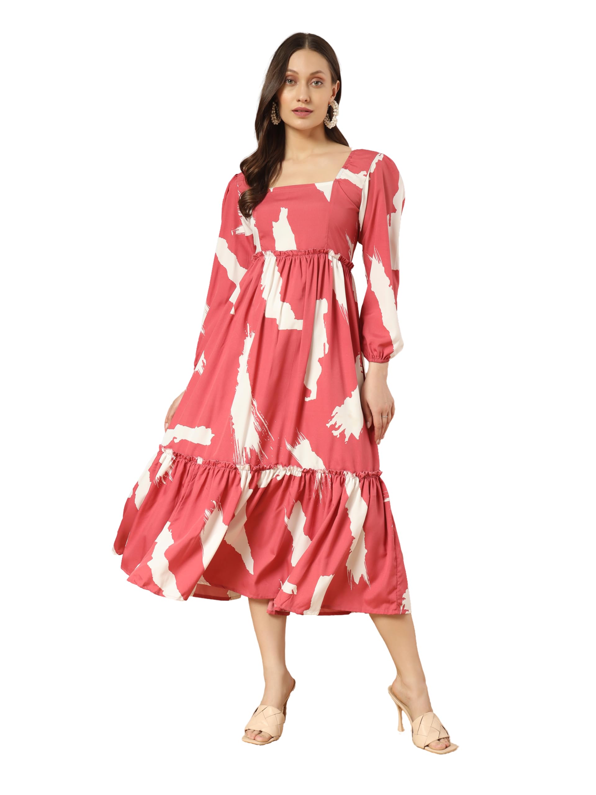 Kzully Women's Crepe A-Line Midi Dress (5001-Brush-Peach-L_Pink