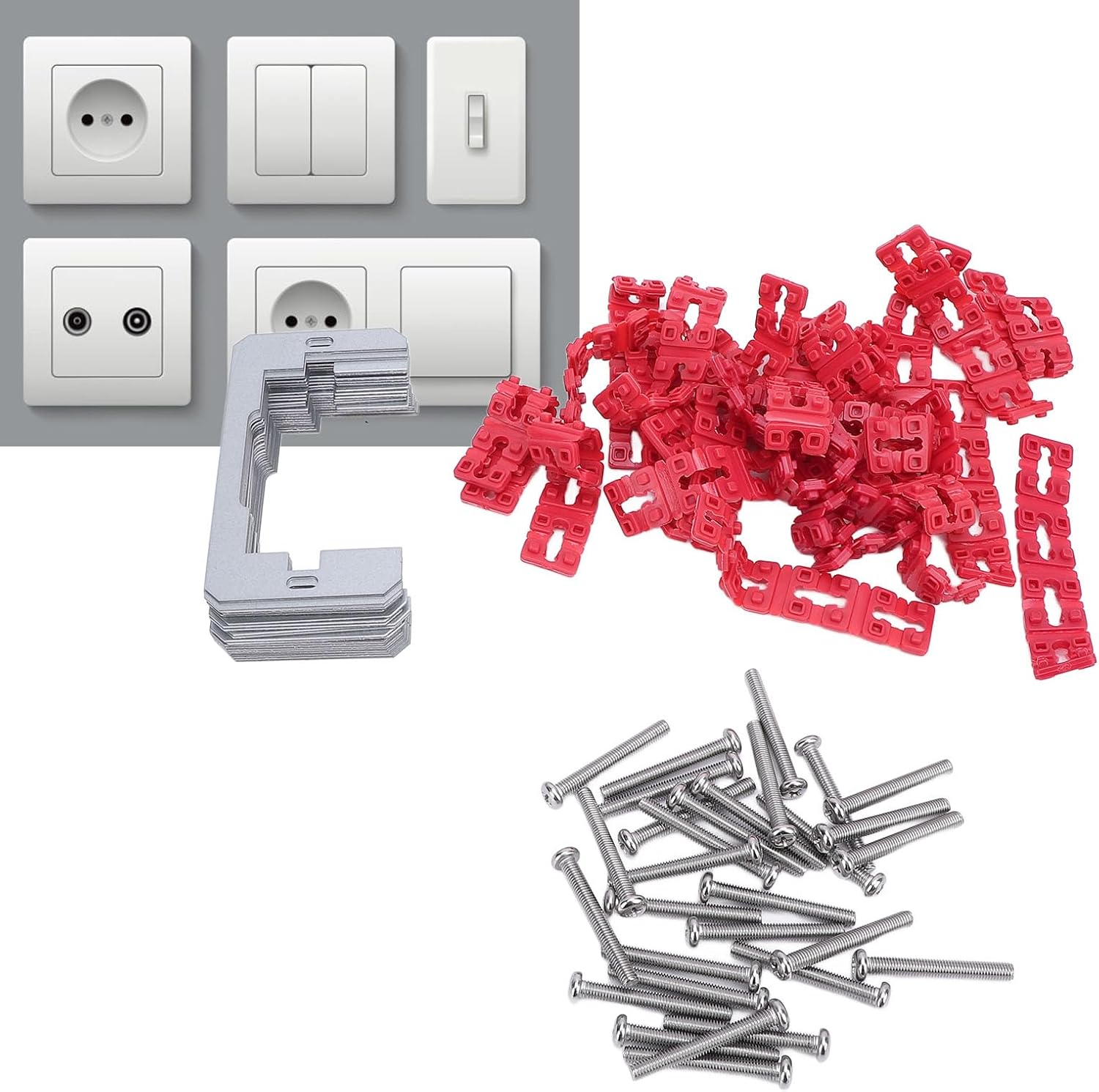 24 PCS Metal Wall Plate Spacers, 96 PCS Electric Receptacle Box Outlet Spacers Set, Receptacle Shim Leveler, with Stainless Steel Screws for Loose Outlet Plug Fix