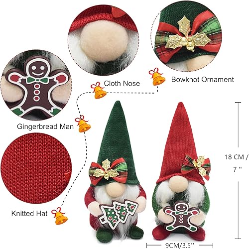 Miniatura 2 de Gnomos de Navidad de peluche con pan de jengibre, hechos a mano, Tomte sueco, nórdico, rojo, verde, gnomos, figura clásica, regalo de muñeco de