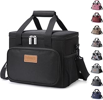 Lunch Bag 15L 24 Can Insulated Lunch Box Soft Cooler Cooling Tote for Adult Men Women, Black