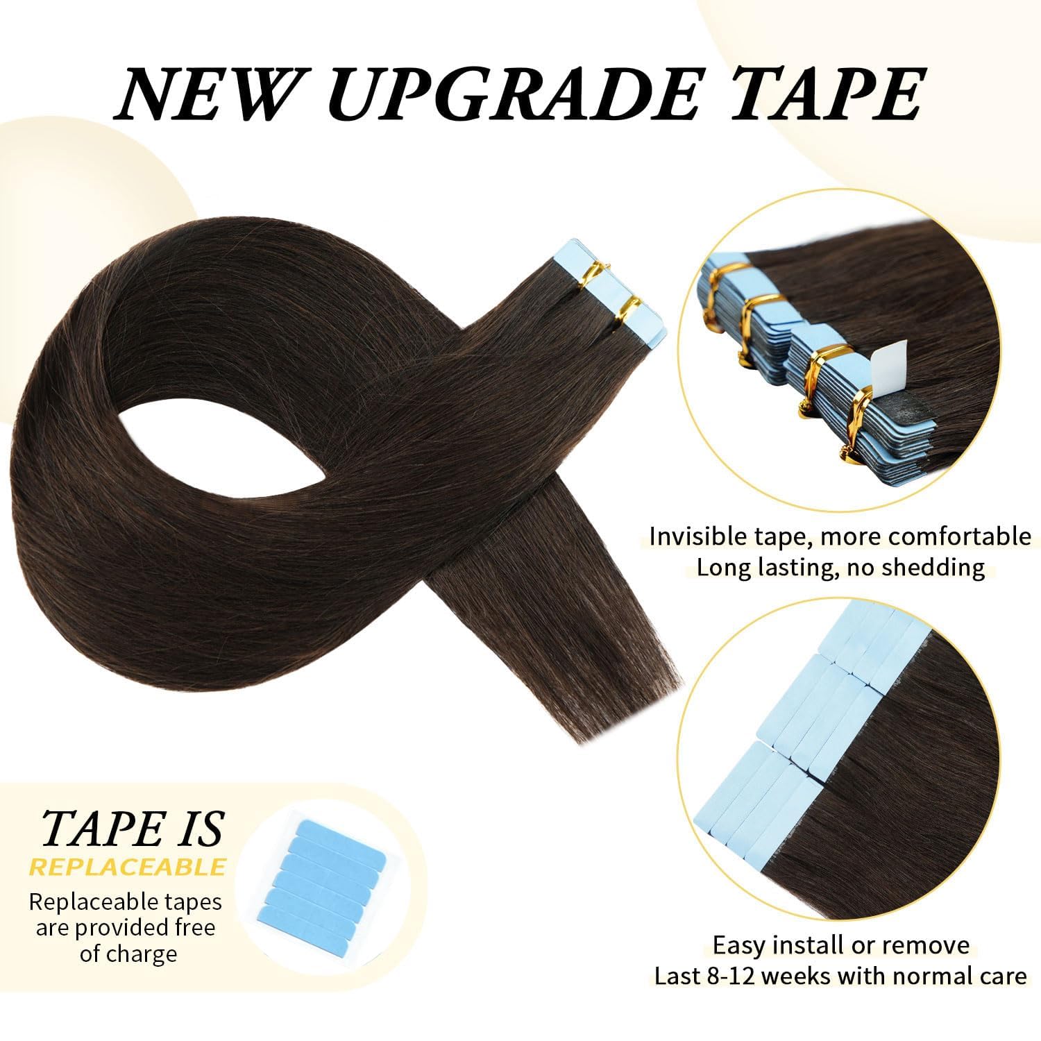 Amazon.com : 18 Inch Tape in Hair Extensions Human Hair  display picture 1